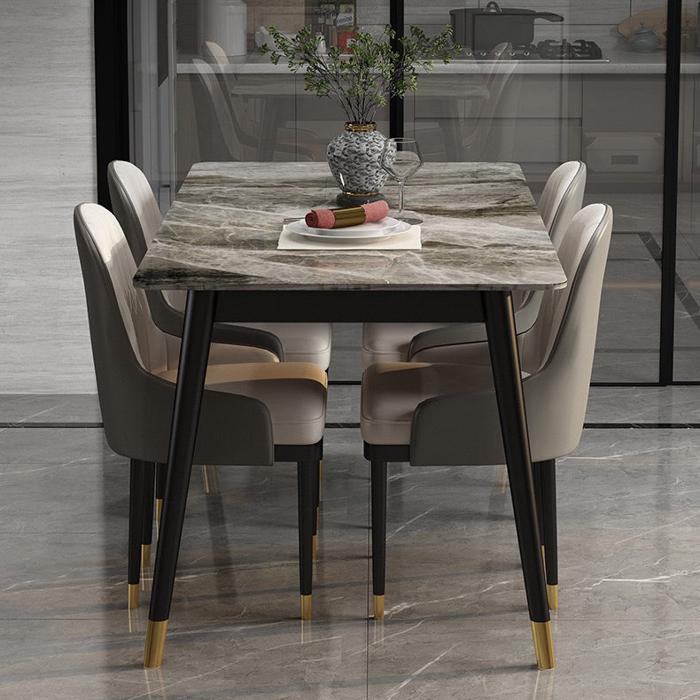 Modern Sintered Stone Dining Set with Rectangle Tabale and Metal Base Dining Set