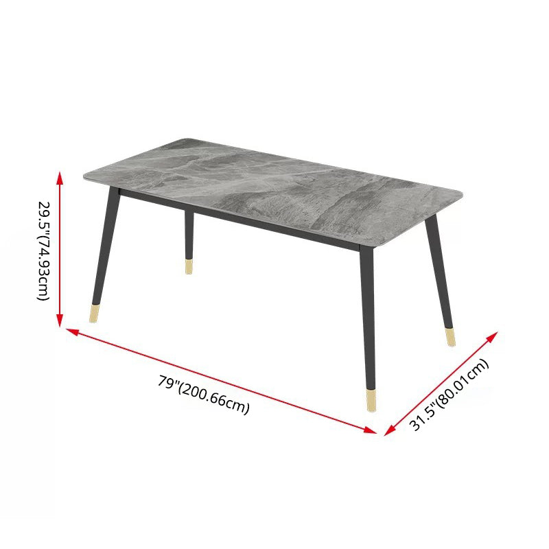 Modern Sintered Stone Dining Set with Rectangle Tabale and Metal Base Dining Set