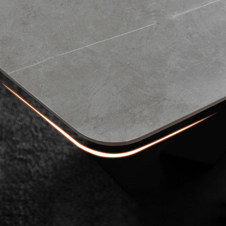 Modern Sintered Stone Gray Dining Set with Rectangle Tabale and Metal Base Dining Set