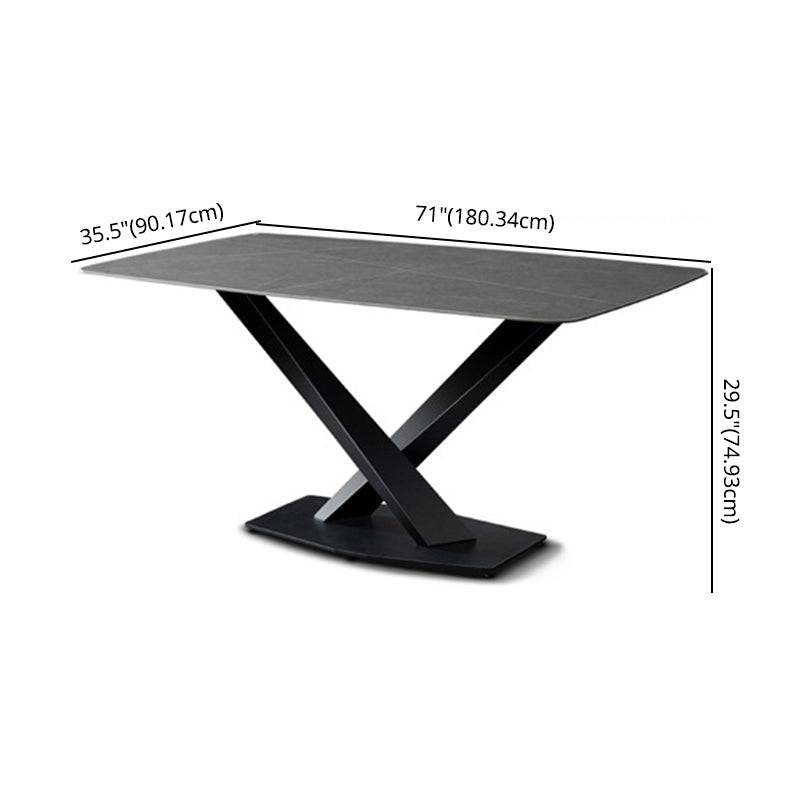 Moderno Sintered Stone Grey Cining Set con rectángulo Tabale y juego de comedor de base de metal