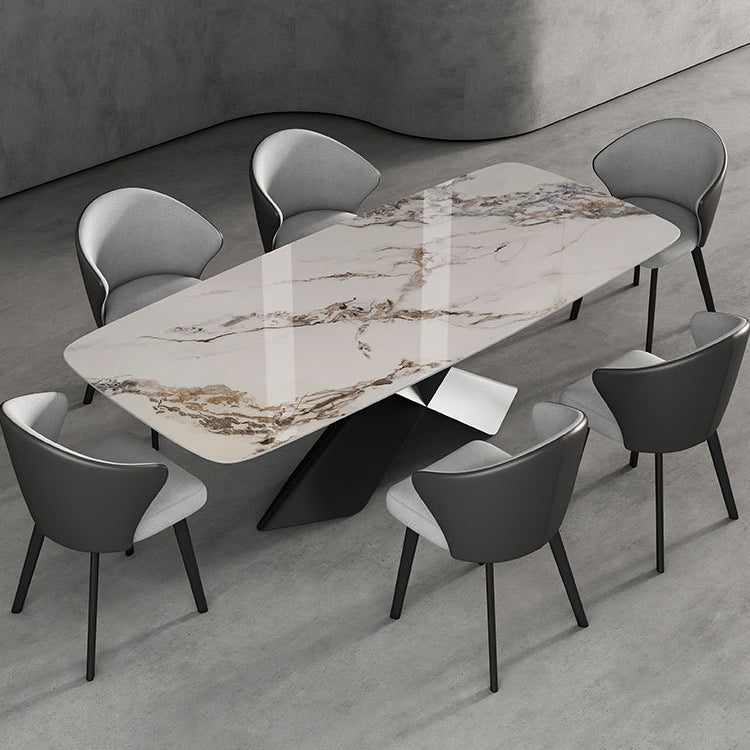 Modern Sintered Stone Dining Set with Rectangle Tabale and Metal Base Dining Room Furniture Set