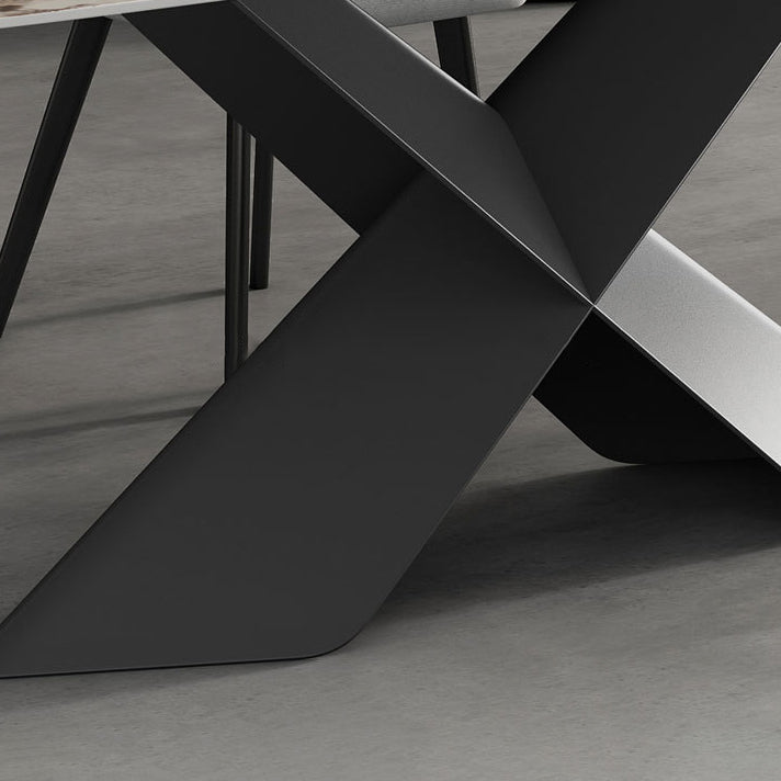 Modern Sintered Stone Dining Set with Rectangle Tabale and Metal Base Dining Room Furniture Set