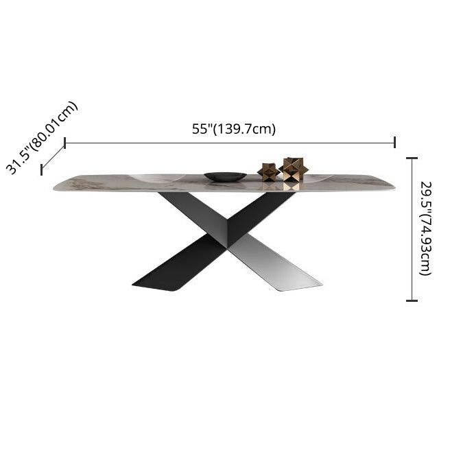Modern Sintered Stone Dining Set with Rectangle Tabale and Metal Base Dining Room Furniture Set