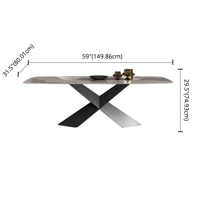 Modern Sintered Stone Dining Set with Rectangle Tabale and Metal Base Dining Room Furniture Set