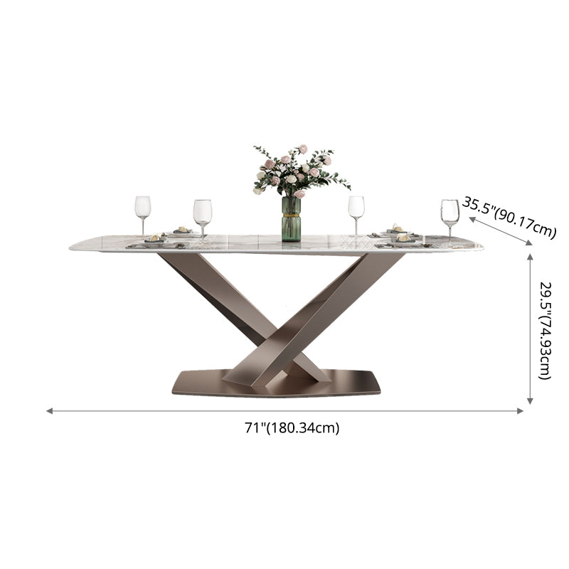 Modern Style Sintered Stone Dining Table with Standard Height Table and Rose Gold Trestle Base
