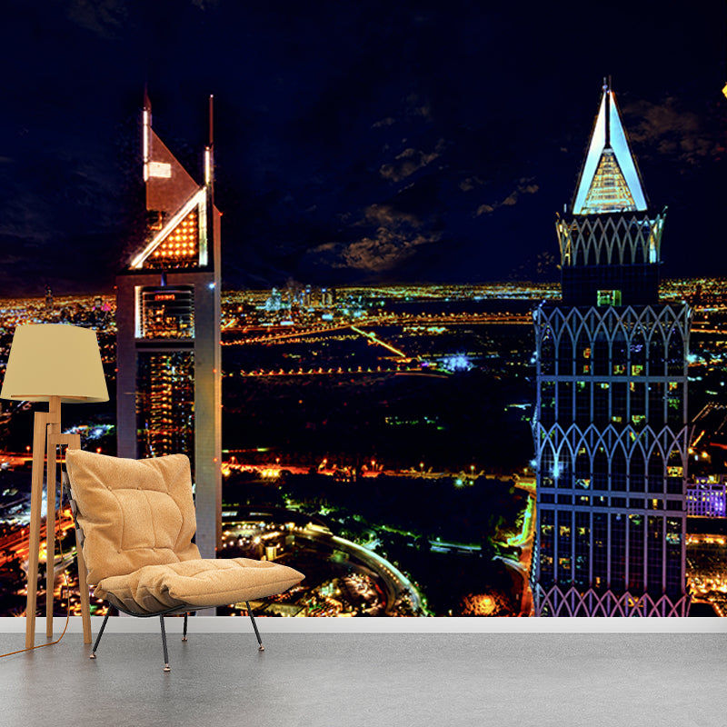 Dubai City Night View Wall Mural Waterproofing Wall Covering for Meeting Room