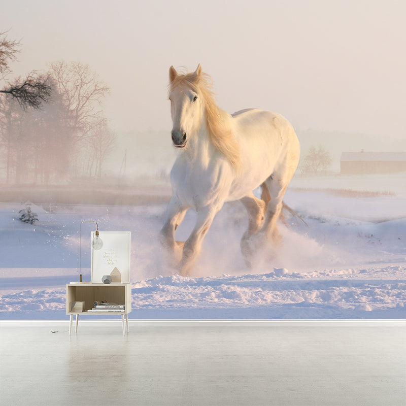 Galloping Horse Animal Mural Wallpaper for Sitting Room, Water Resistant