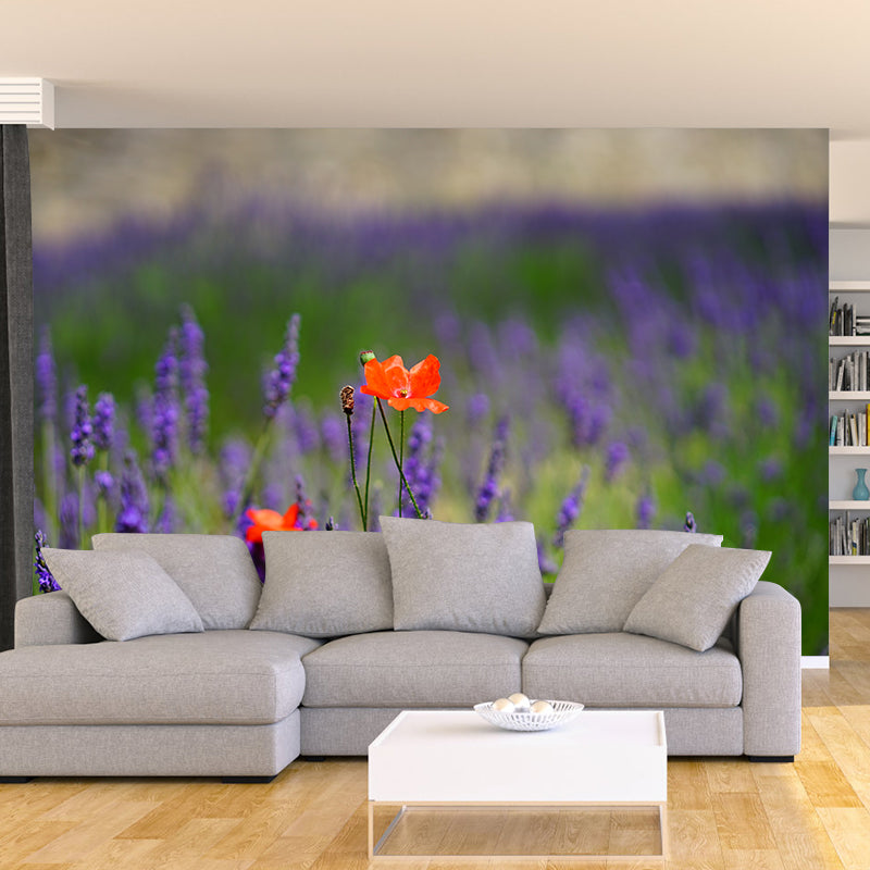 Purple Lavender Scenery Mural Wallpaper Modern Decorative for Meeting Room