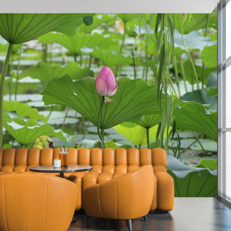 Lotus Leaf and Lotus Mural Wallpaper Stain-Resistant Wall Decor for Guest Room