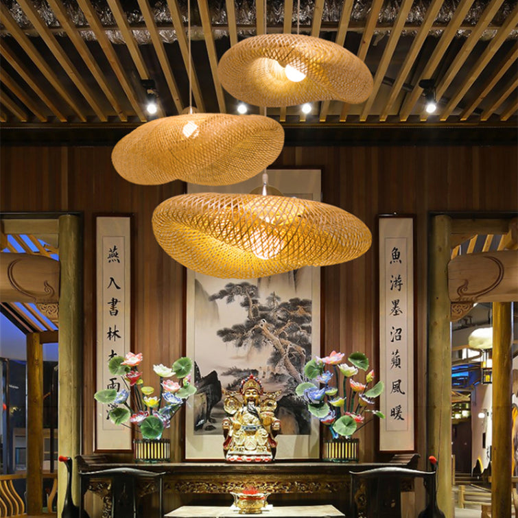 Japanese Bamboo Pendant Light Geometric Ceiling Light Fixture for Tea Room