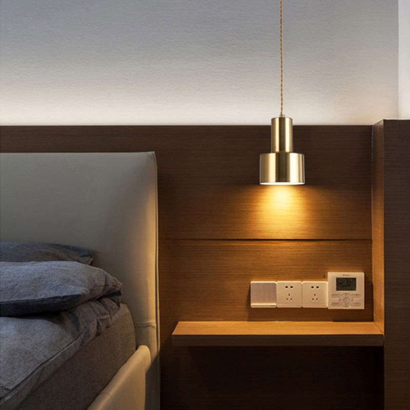 Metal Shaded Pendant Lighting Fixture Simple Style Gold Hanging Lamp Kit for Bedroom