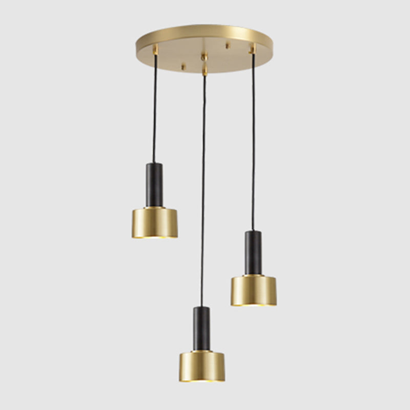 Cylindrical Bedroom Pendant Light Kit Metal Simple Hanging Ceiling Light in Black-Gold