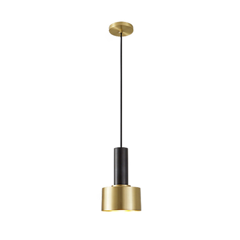 Cylindrical Bedroom Pendant Light Kit Metal Simple Hanging Ceiling Light in Black-Gold