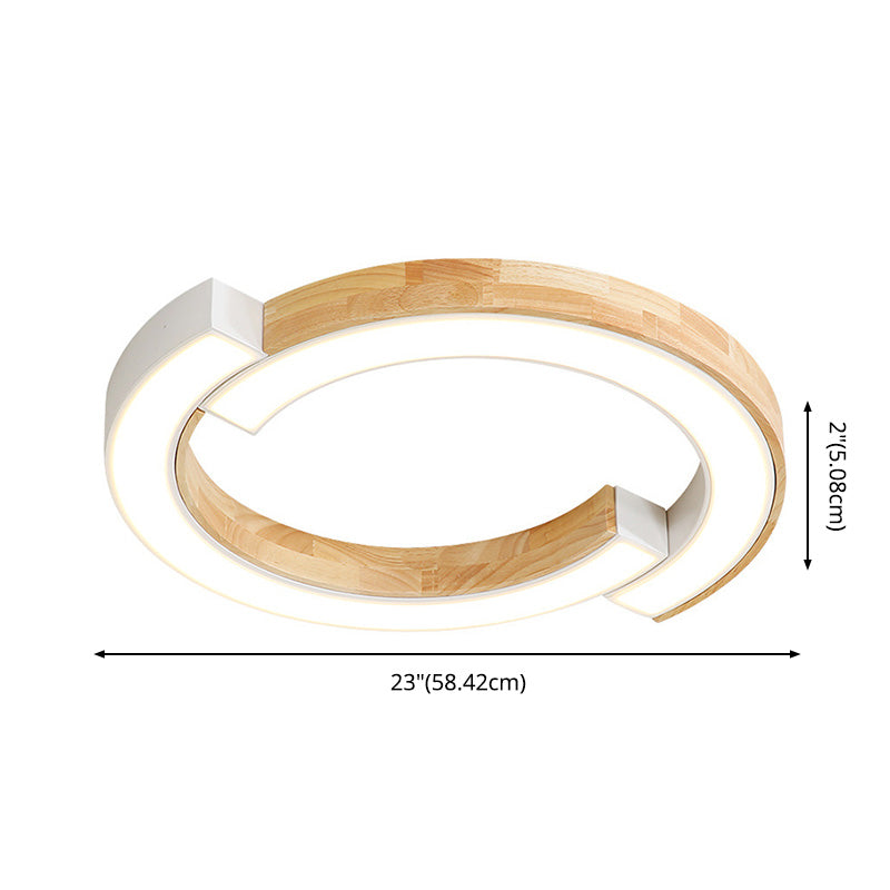 Splicing Geometric LED Flush Mount Ceiling Light Fixture with Wooden Art for Sitting Room