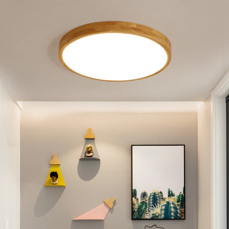 Moderne LED-Runddecke Licht mit Acryl Lampenschirm Holz Flush Mount Beleuchtung