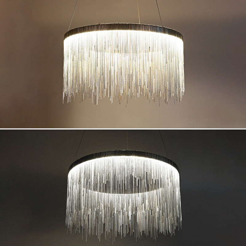 Sombra de cadena de metal Costeo de lámpara contemporánea Luz para sala de estar de comedor