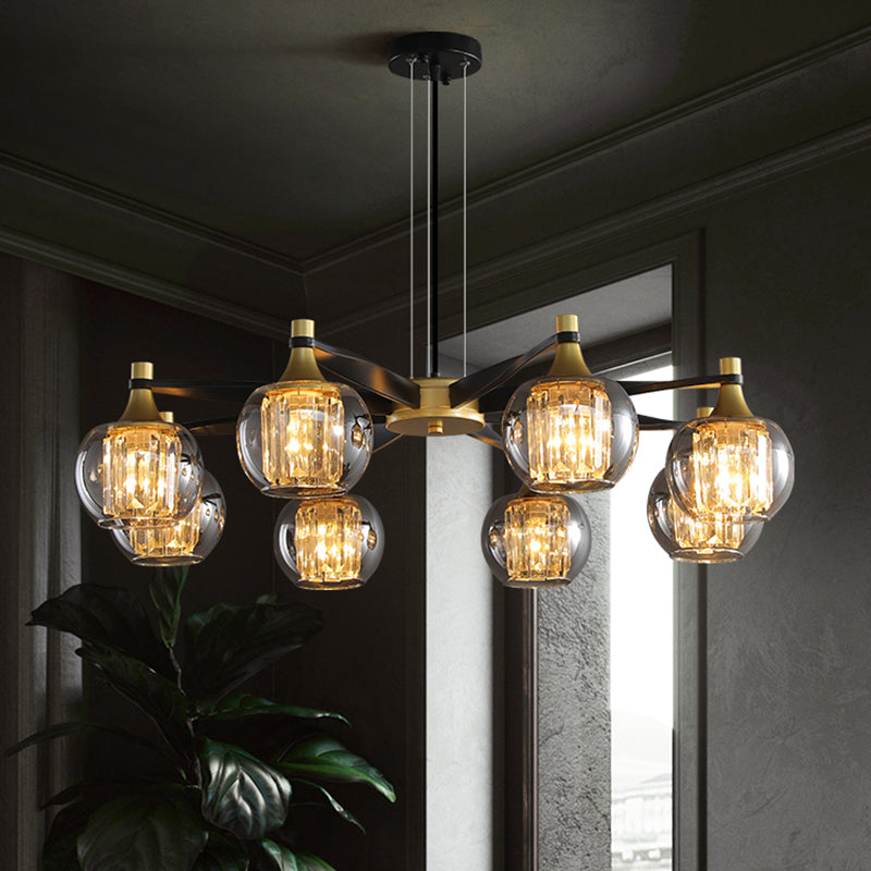 Chandelier postmoderne Chandelier Prismatic Crystal Dining Salle suspendue en noir-or