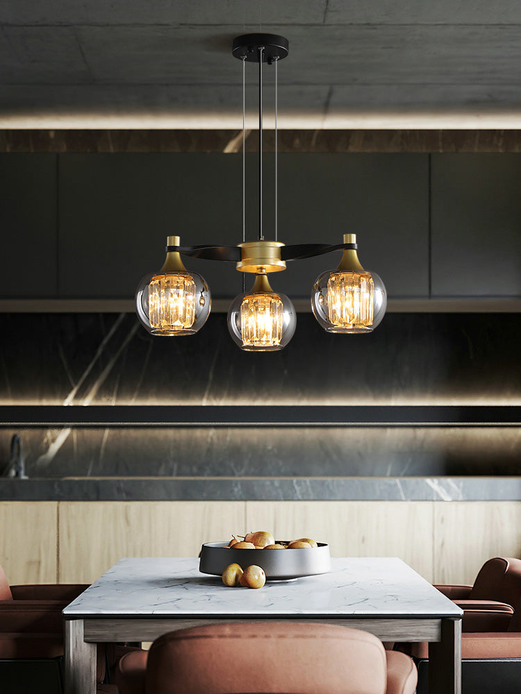 Chandelier postmoderne Chandelier Prismatic Crystal Dining Salle suspendue en noir-or