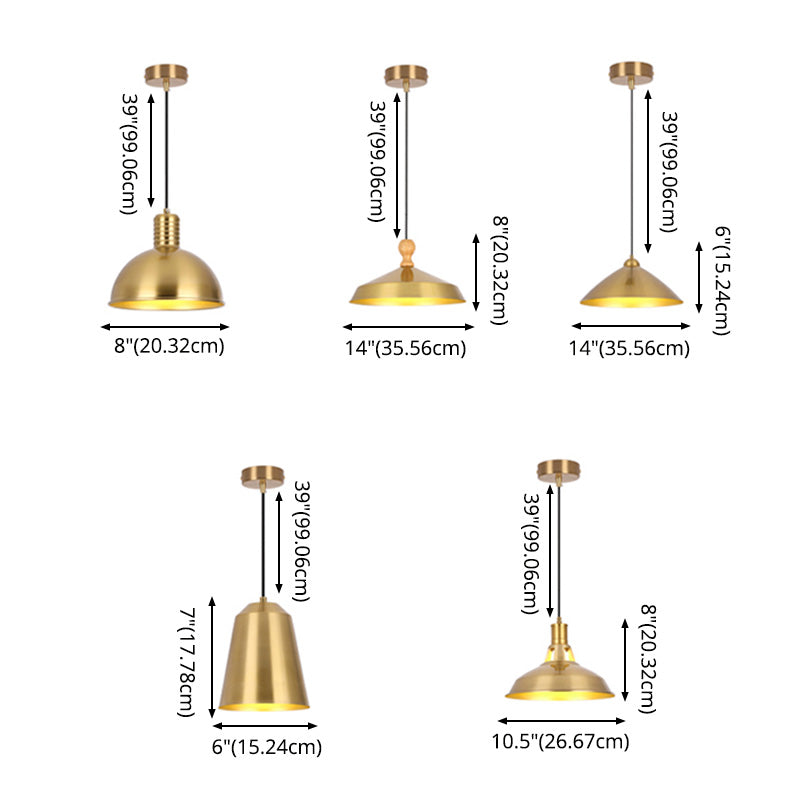 Metal Shaded Ceiling Pendant Light Contemporary Gold Suspension Pendant for Dinning Room