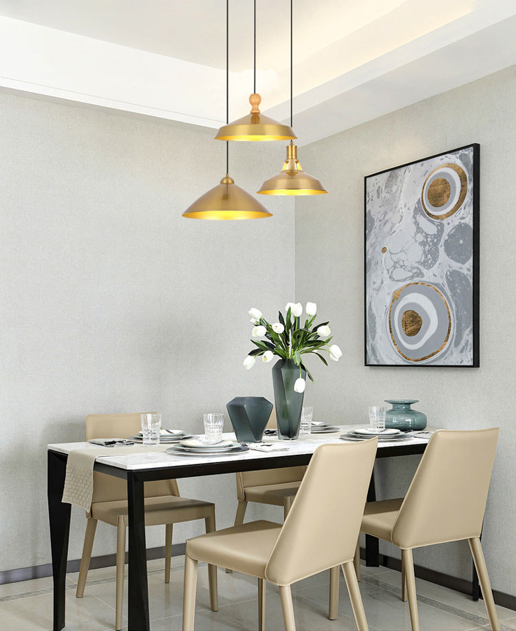 Metal Shaded Ceiling Pendant Light Contemporary Gold Suspension Pendant for Dinning Room