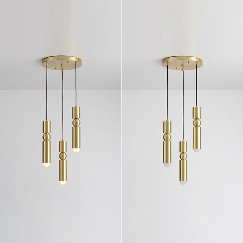 Gold Tubular Pendant Light Kit Simplicity Style Metal Pendant Light Fixture for Bedroom