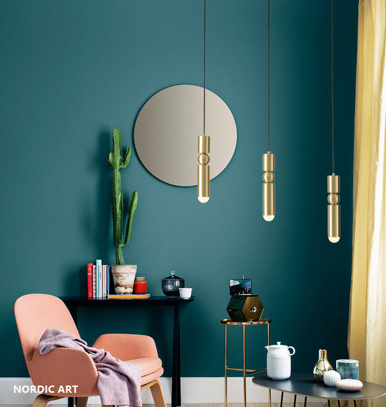 Gold Tubular Pendant Light Kit Simplicity Style Metal Pendant Light Fixture for Bedroom