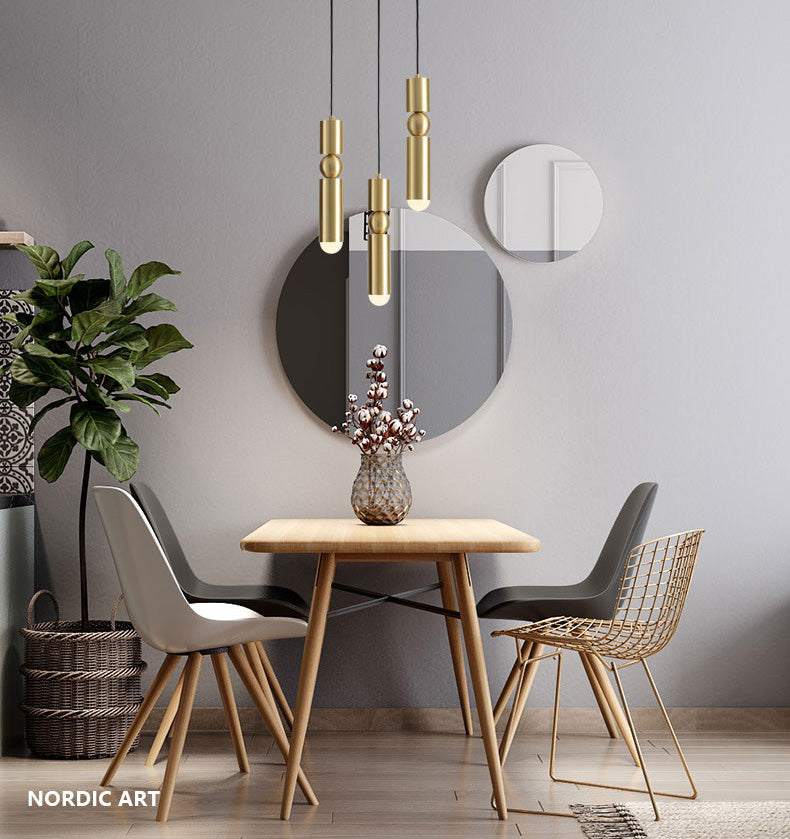 Gold Tubular Pendant Light Kit Simplicity Style Metal Pendant Light Fixture for Bedroom
