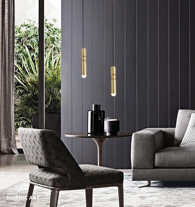 Gold Tubular Pendant Light Kit Simplicity Style Metal Pendant Light Fixture for Bedroom