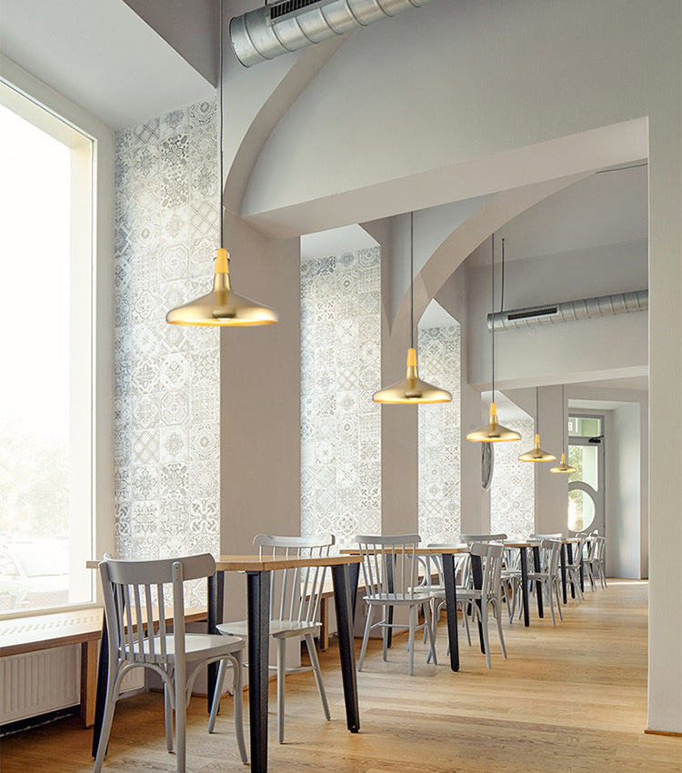 Gold Wood Capped Ceiling Pendant Light Minimalist Style Metal Hanging Light Fixture