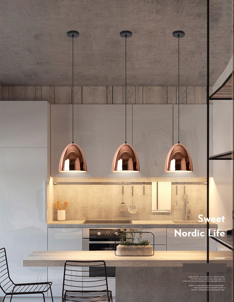 Shaded Dinning Room Pendant Ceiling Light Metal Nordic Hanging Ceiling Light in Rose-Gold