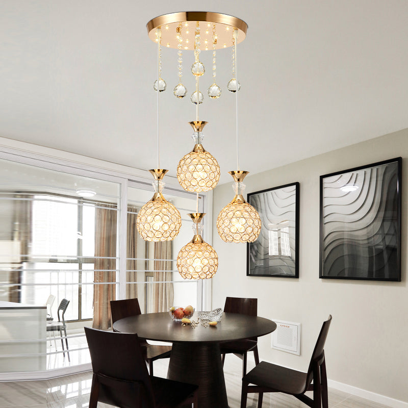 Crystal Ball Shade Multi-Light Pendant Modern 4-Bulb Ceiling Suspension Lamp for Dinner