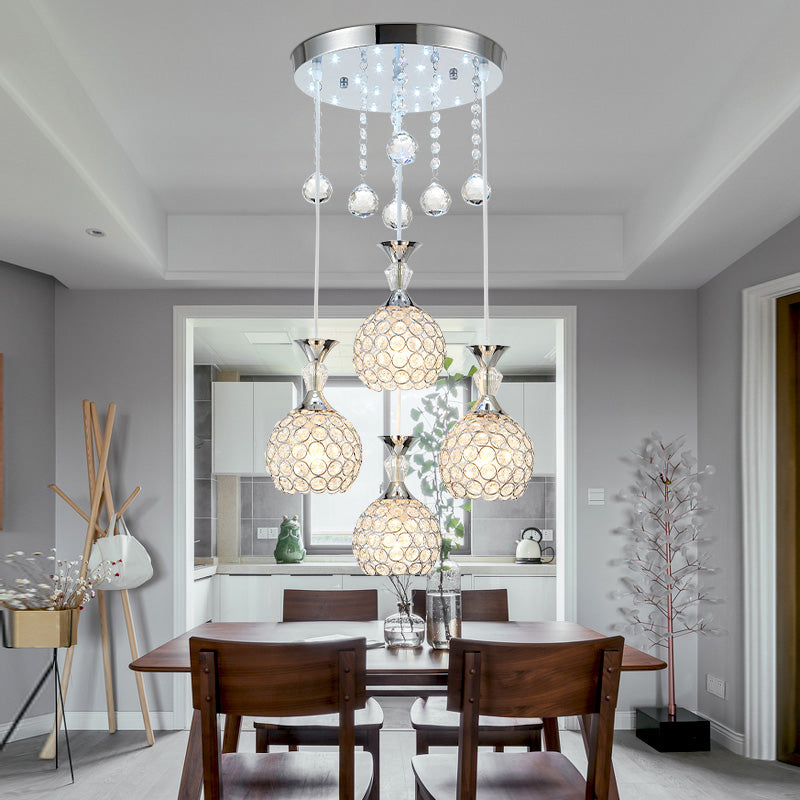 Crystal Ball Shade Multi-Light Pendant Modern 4-Bulb Ceiling Suspension Lamp for Dinner