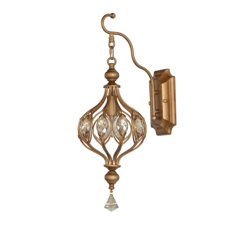 Brass Finish Lantern Wall Lamp Vintage 1-Light Crystal Wall Sconce for Hallway