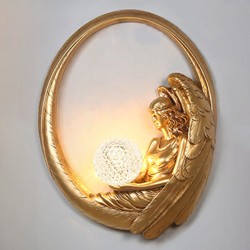 Resin Angel Wall Sconce Artistic 1-Light Wall Light with Ball Acrylic Shade