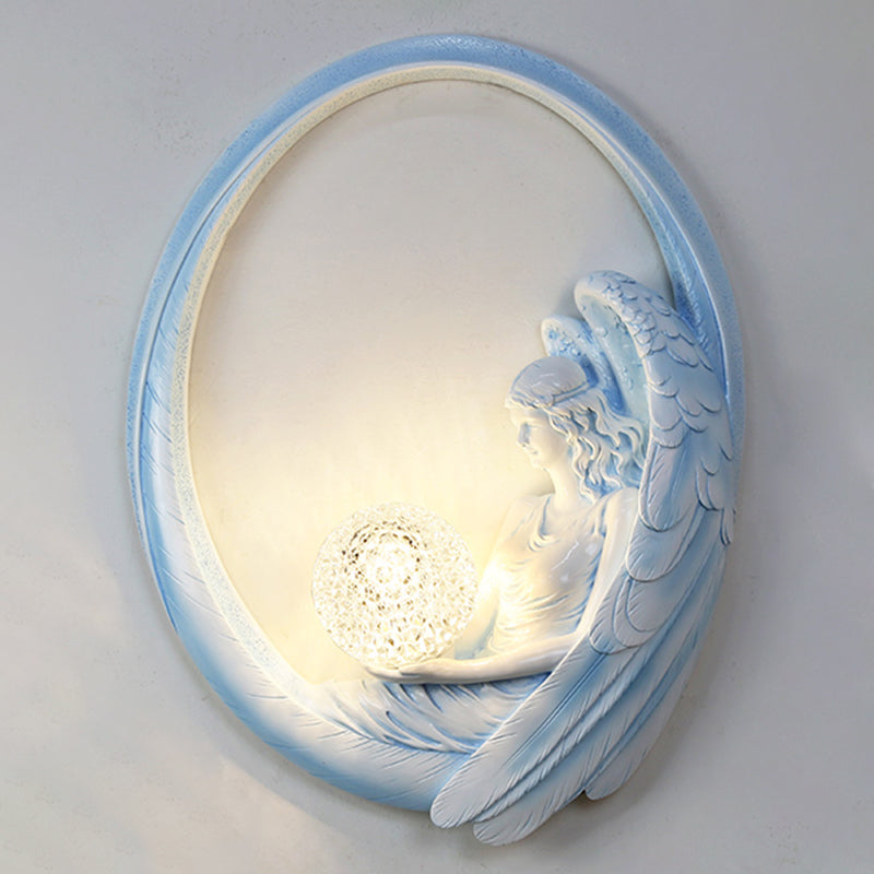 Resin Angel Wall Sconce Artistic 1-Light Wall Light with Ball Acrylic Shade