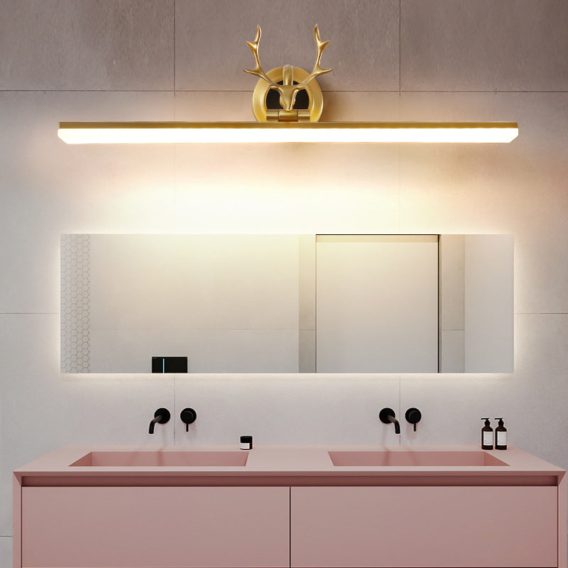 Elongated Vanity Wall Lights Vintage Simplicity Acrylic Wall Sconce with Antlers for Bathroom
