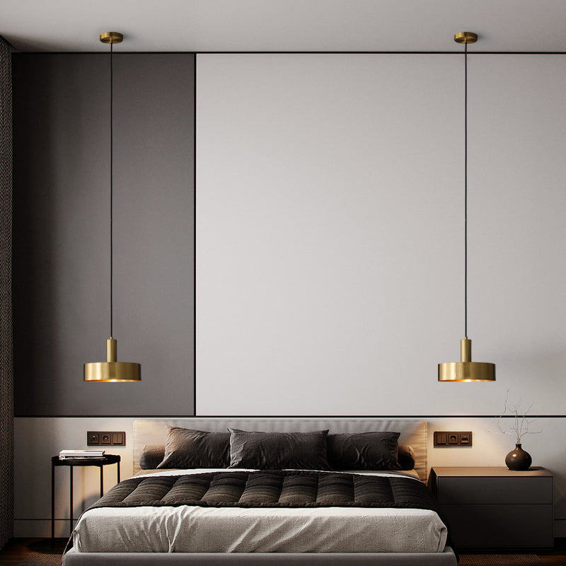 Simple Style Drum-Shaped Pendant Light Fixture Metal Bedroom Hanging Light Fixture