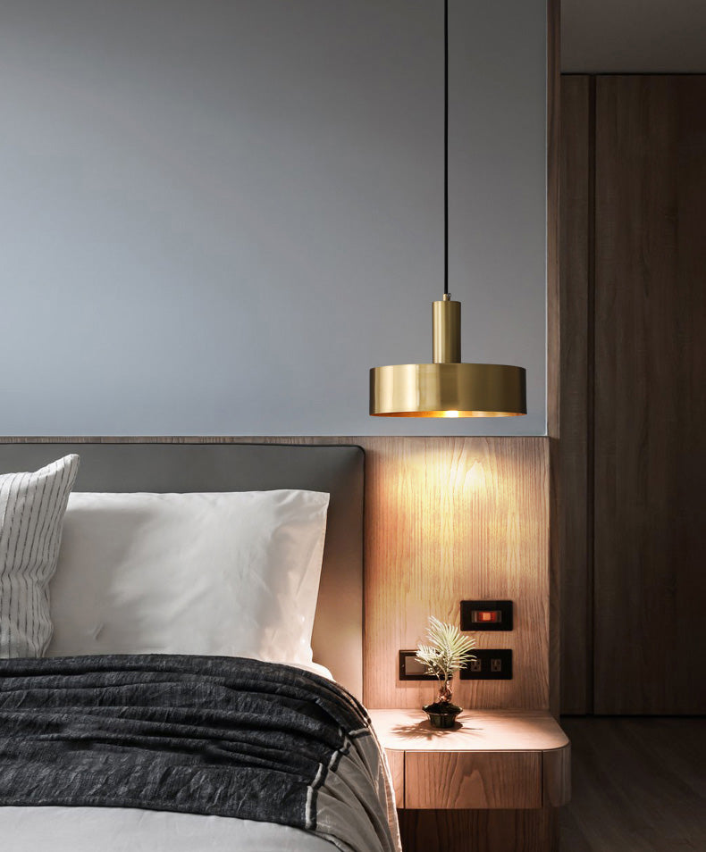 Simple Style Drum-Shaped Pendant Light Fixture Metal Bedroom Hanging Light Fixture