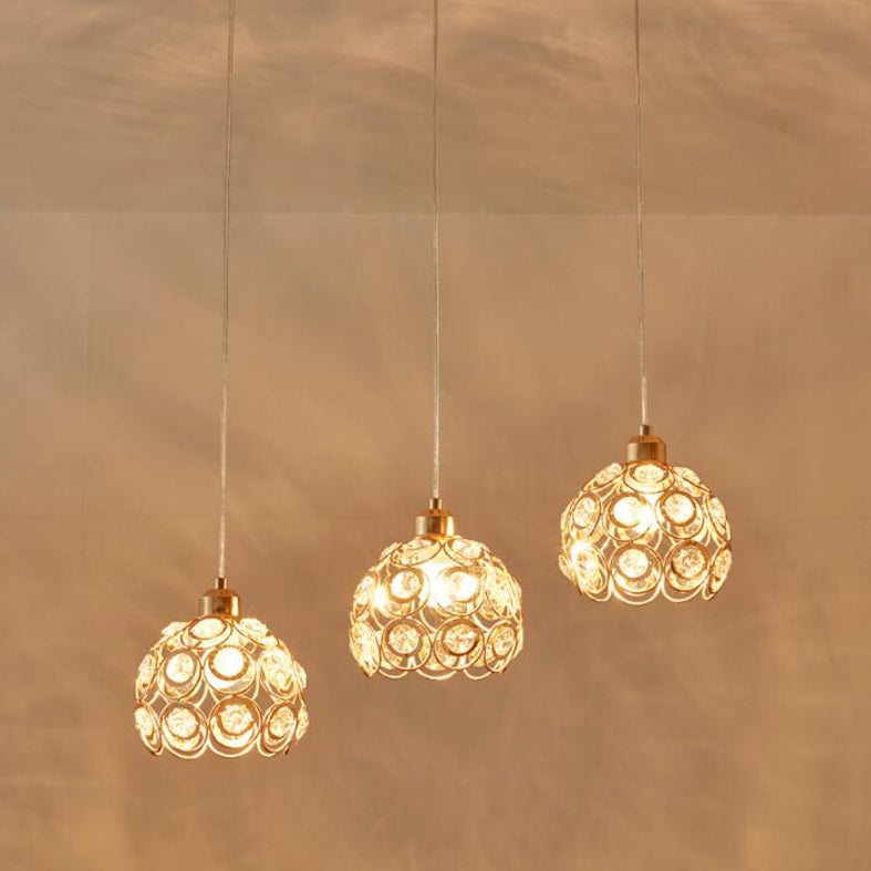 Round Crystal Suspension Light Fixture Contemporary 3-Light Gold Finish Multiple Hanging Light