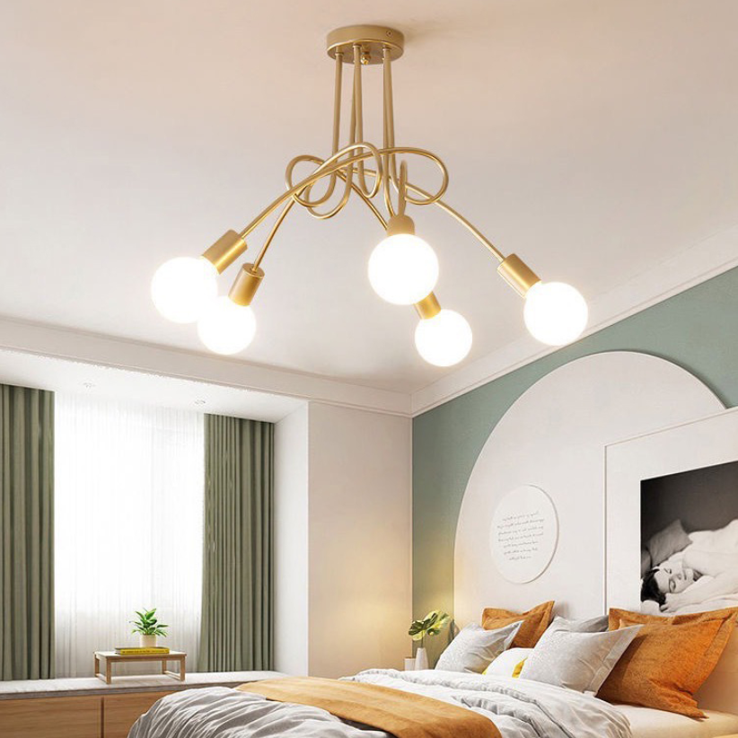Industrial Vintage Sputnik Ceiling Light Wrought Iron Bare Bulb Semi Flush Mount for Living Room