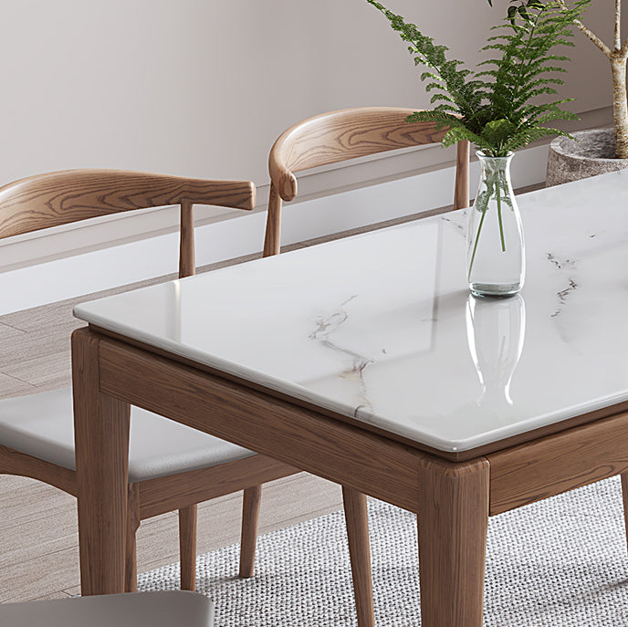 Modern Sintered Stone Standard Dining Set Rectangle Table White Dining Set With 4 Legs Base