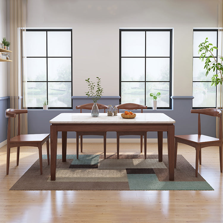 Scandinavian Solid Wood Base Dining Table Rectangle Formal Dinette Set for Home