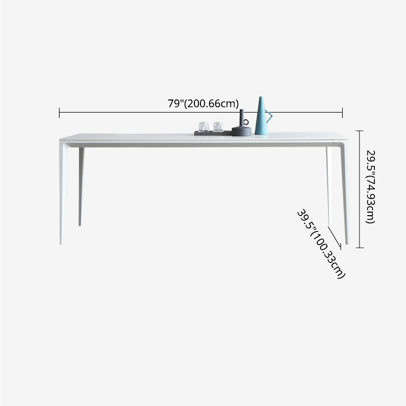 Modern Sintered Stone White Dining Set with Rectangle Tabale and Metal Base Dining Room Set