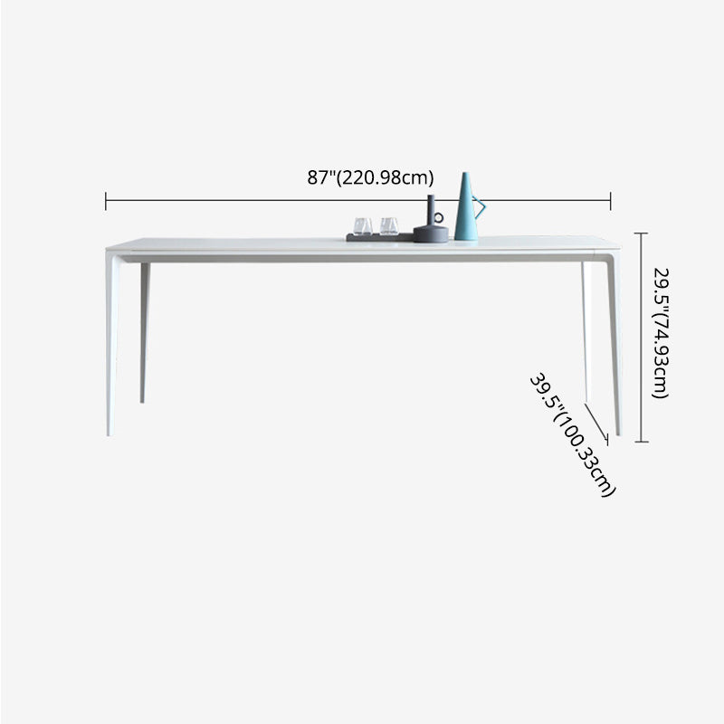 Modern Sintered Stone White Dining Set with Rectangle Tabale and Metal Base Dining Room Set