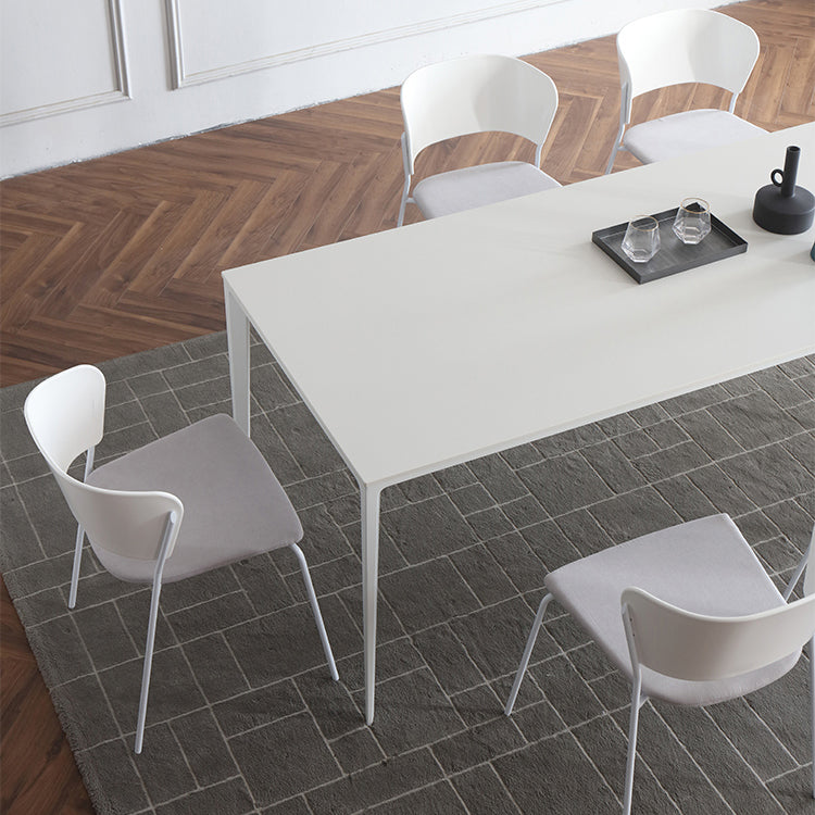 Modern Sintered Stone White Dining Set with Rectangle Tabale and Metal Base Dining Room Set