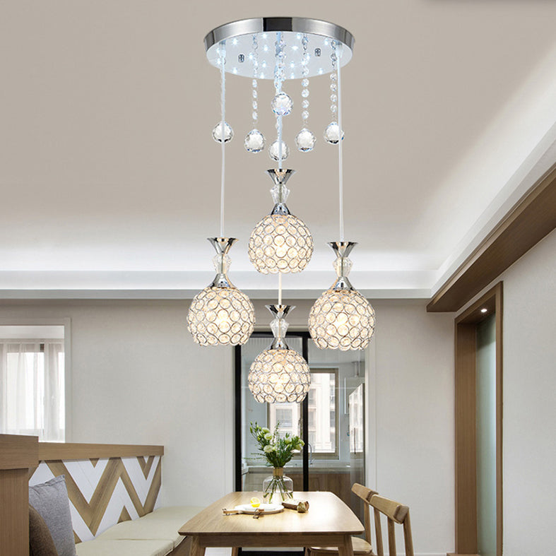 Crystal Ball Shade Multi-Light Pendant Modern 4-Bulb Ceiling Suspension Lamp for Dinner