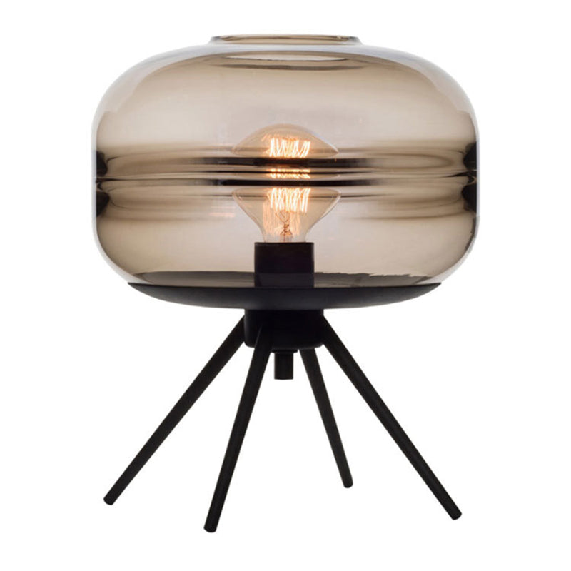 Black Drum Single Table Lamp in Modern Concise Style Wrought Iron Table Light with Glass Shade