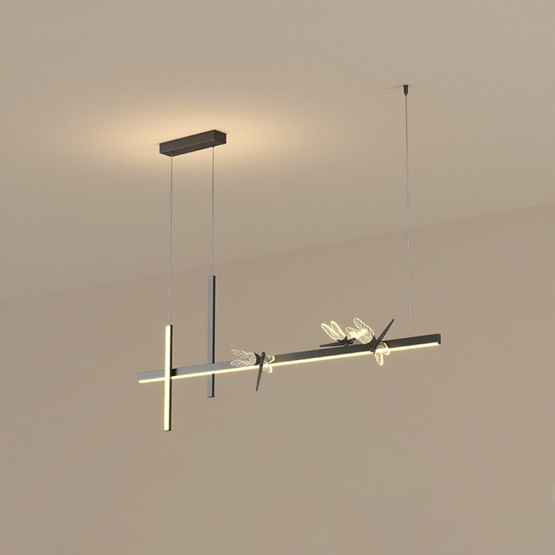 Luci di isola di libellula lineare moderna lampadario metallo 4 luci isola luminose