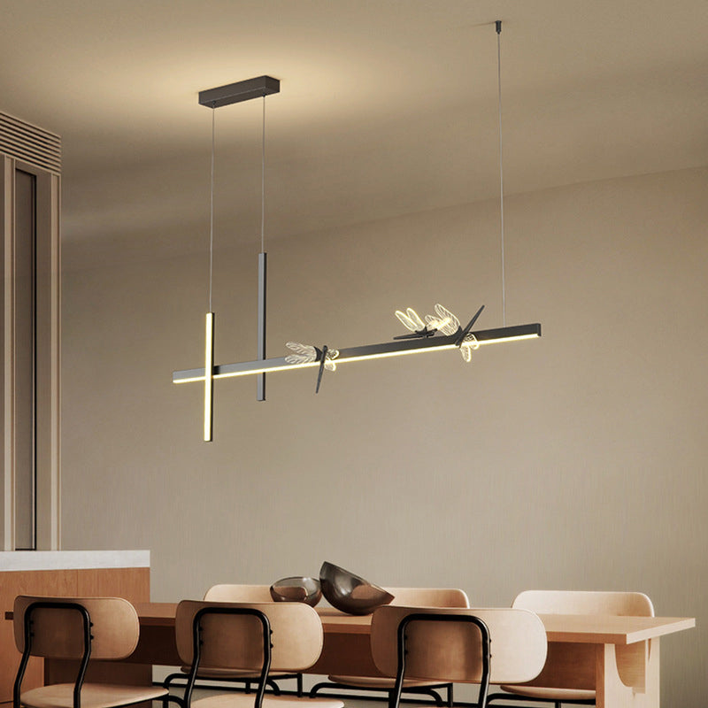 Luci di isola di libellula lineare moderna lampadario metallo 4 luci isola luminose