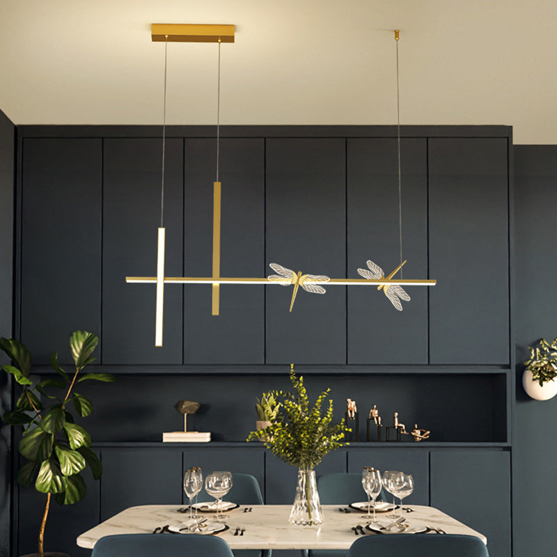 Luci di isola di libellula lineare moderna lampadario metallo 4 luci isola luminose